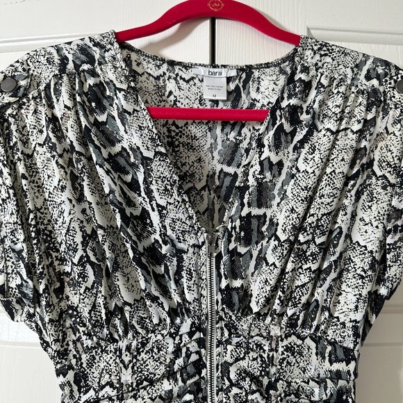 BAR III Snakeskin Print Zipper Front Cinched Waist Short Sleeve Dress Medium - Picture 3 of 16